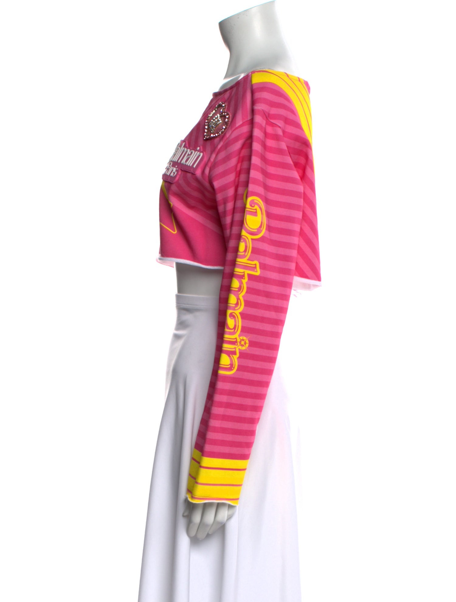 Balmain x Barbie Graphic Print Bateau Neckline Crop Top