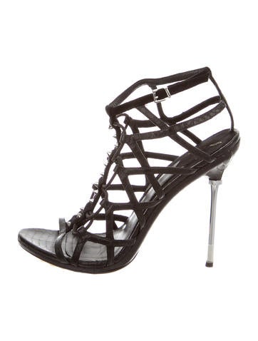 B Brian Atwood Studded Snakeskin Cage Sandals