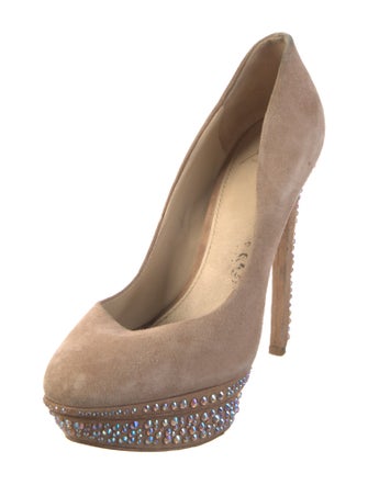 B Brian Atwood Suede Crystal Embellishments Pumps