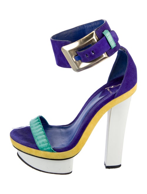 B Brian Atwood Suede Colorblock Pattern Sandals