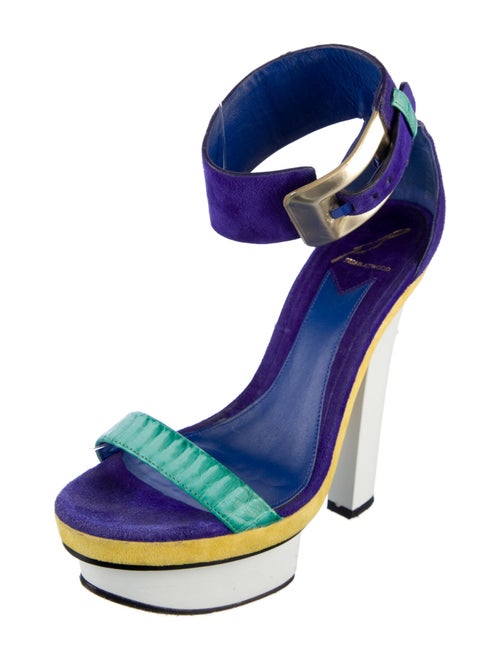 B Brian Atwood Suede Colorblock Pattern Sandals