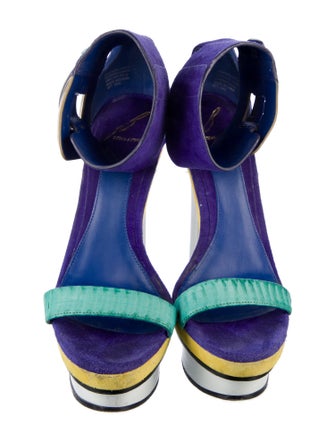 B Brian Atwood Suede Colorblock Pattern Sandals