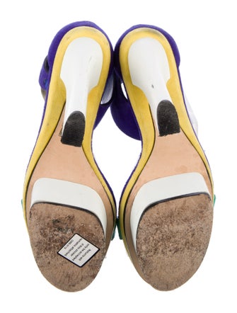 B Brian Atwood Suede Colorblock Pattern Sandals
