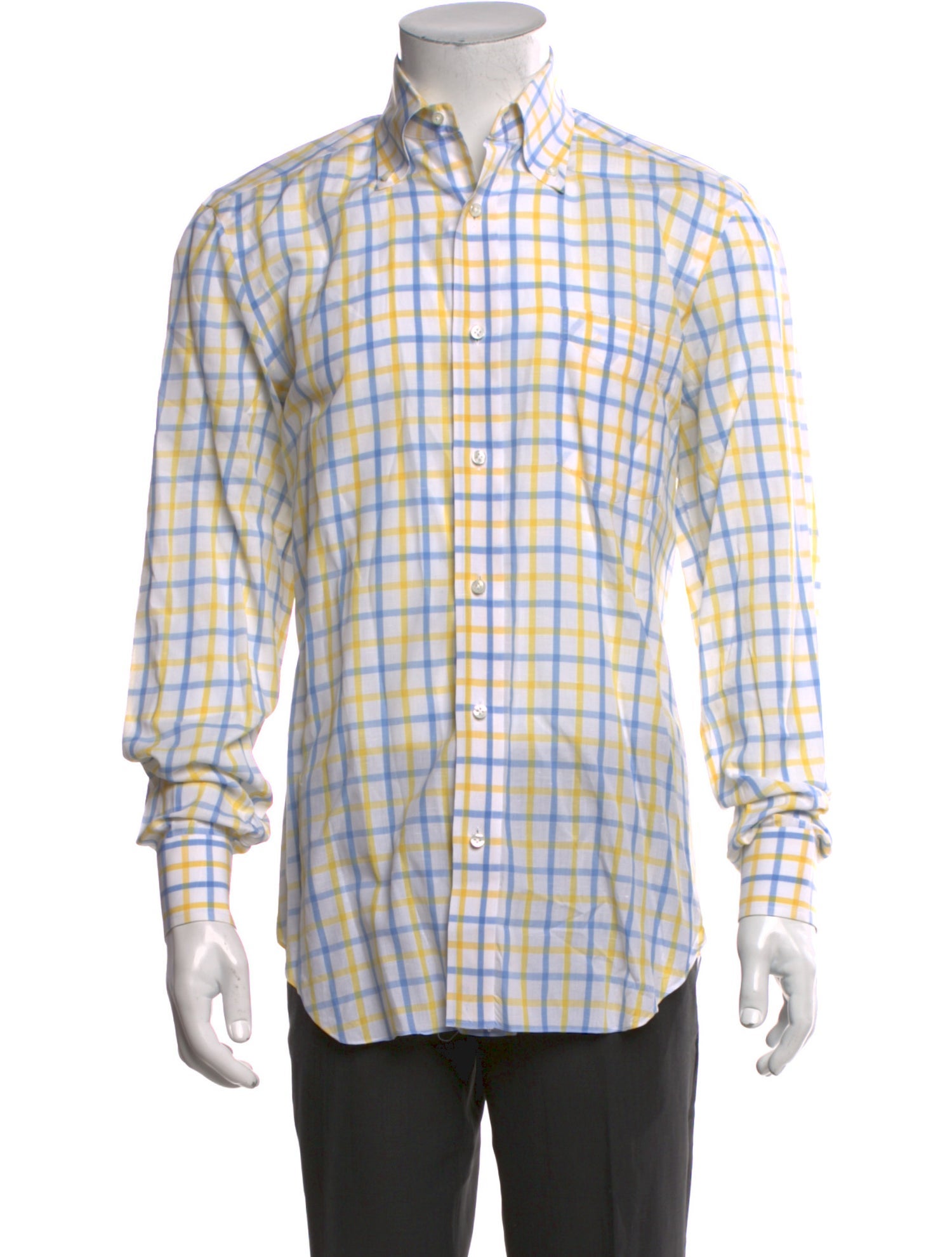 Barba Napoli Plaid Print Long Sleeve Dress Shirt