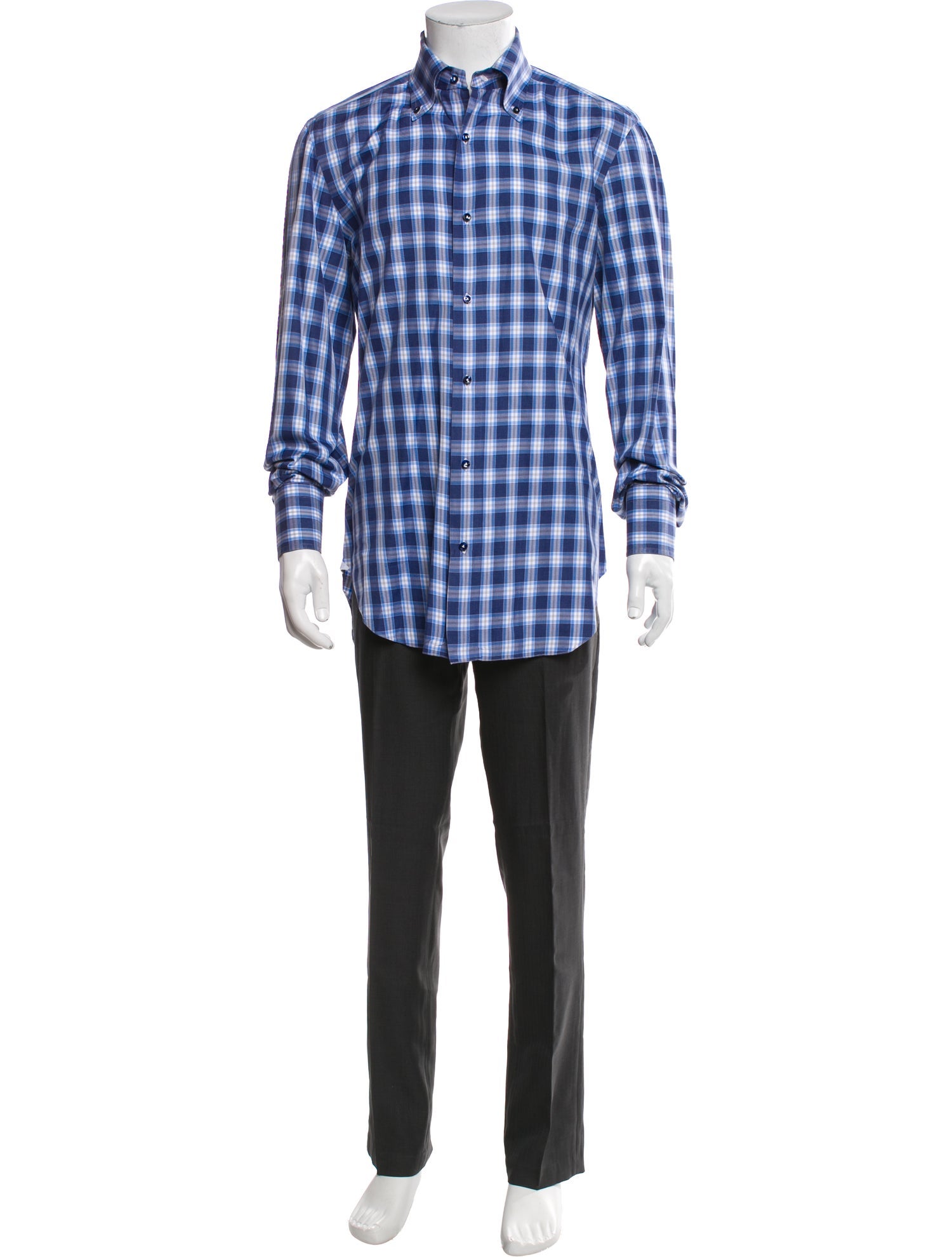 Barba Napoli Plaid Print Long Sleeve Dress Shirt