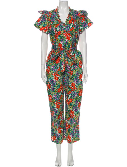 Banjanan Floral Print V-Neck Jumpsuit Green