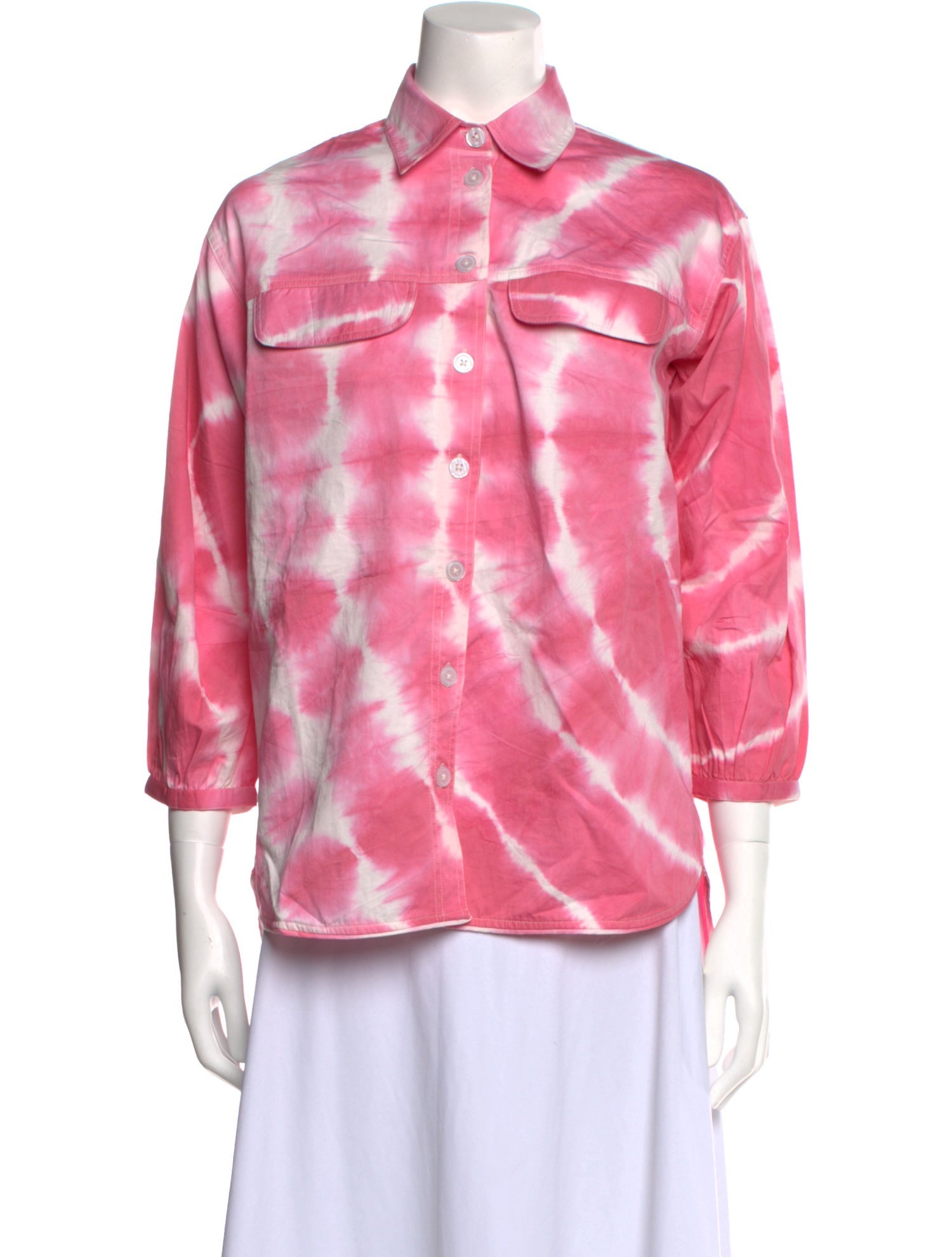 Banjanan Tie-Dye Print Three-Quarter Sleeve Button-Up Top
