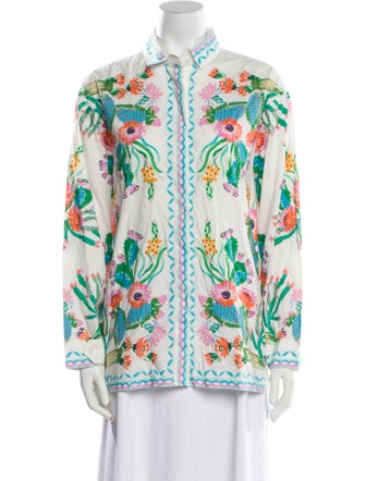 Banjanan Printed Long Sleeve Button-Up Top