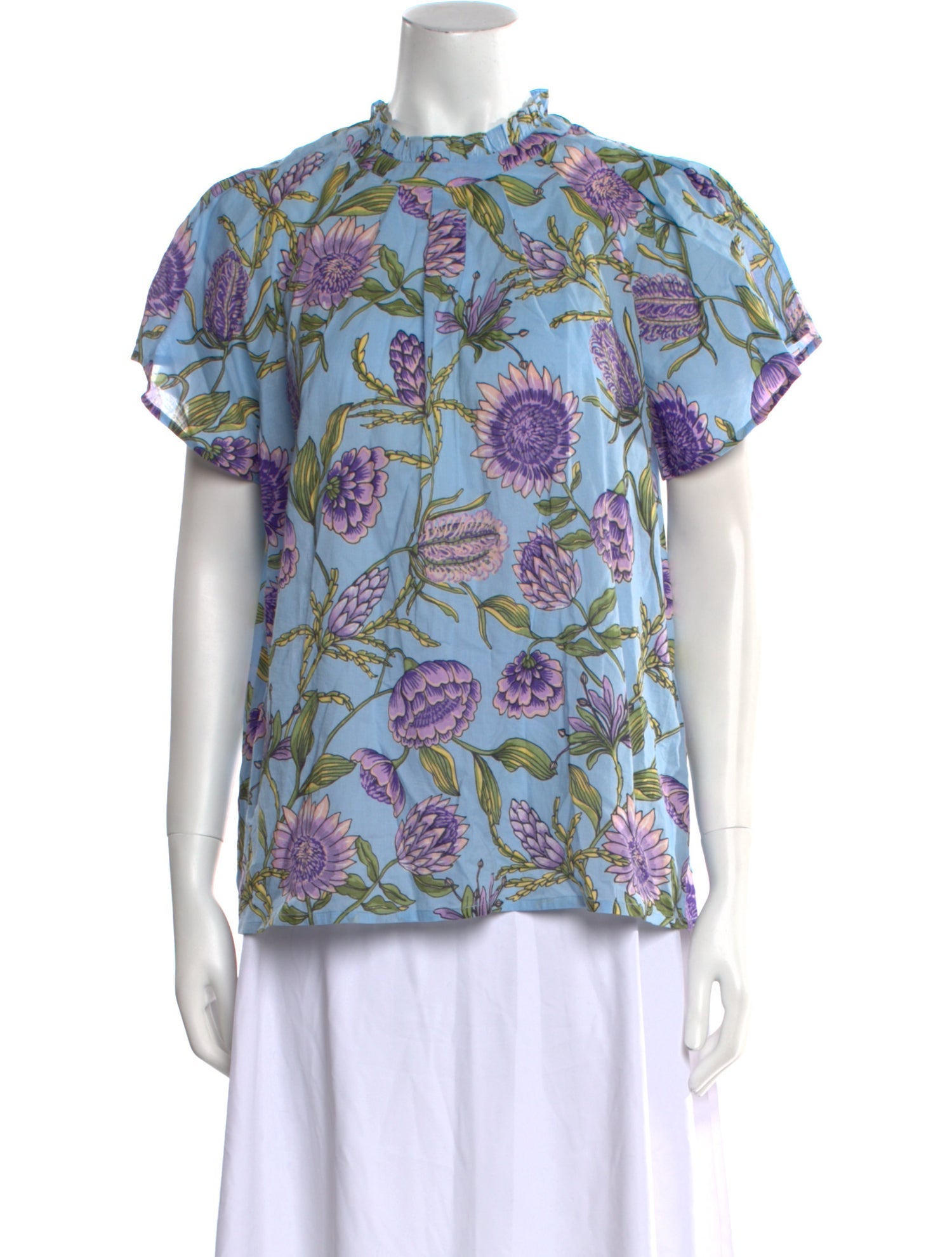Banjanan Floral Print Mock Neck Blouse