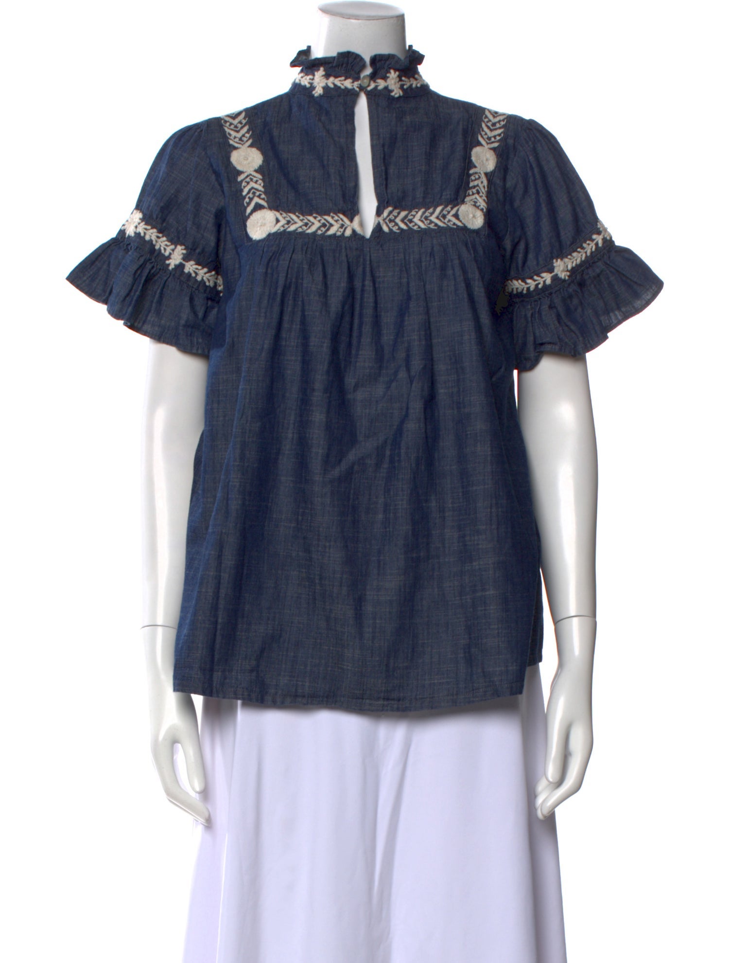 Banjanan Mock Neck Short Sleeve Blouse