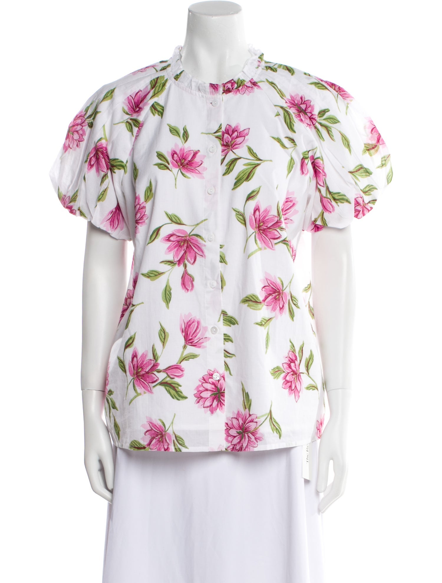 Banjanan Floral Print Crew Neck Button-Up Top