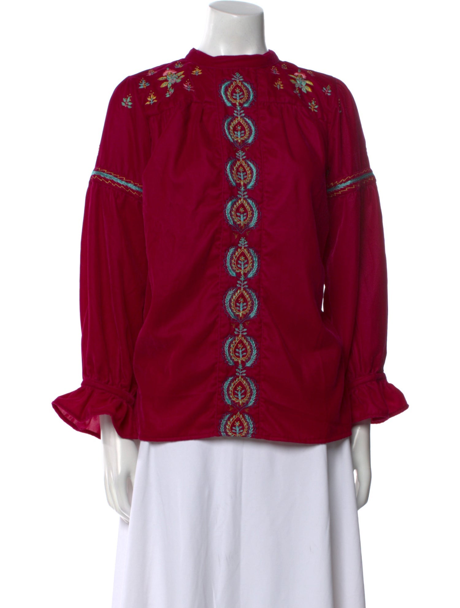 Banjanan Mock Neck Long Sleeve Blouse