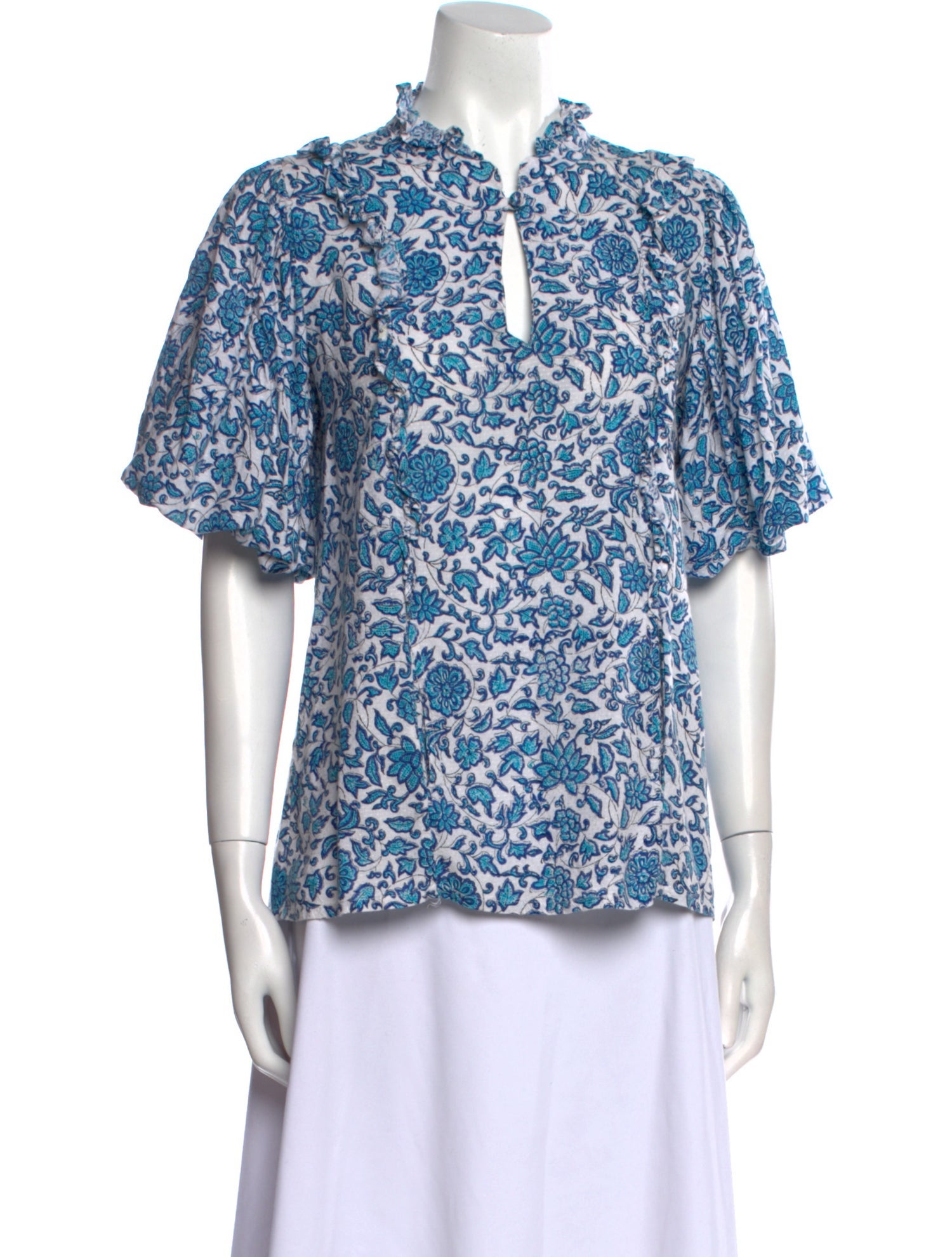 Banjanan Floral Print Mock Neck Blouse