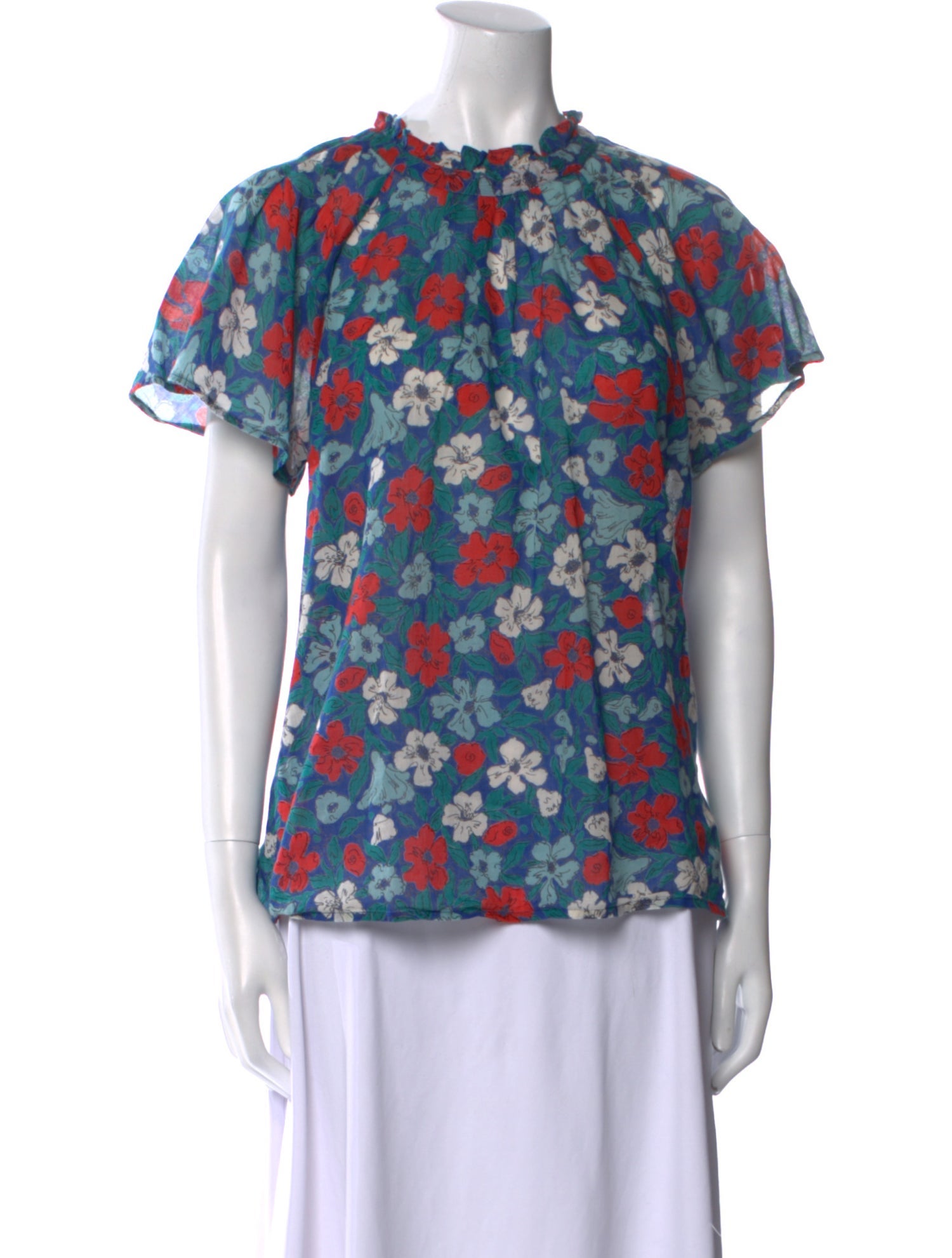Banjanan Floral Print Mock Neck Blouse