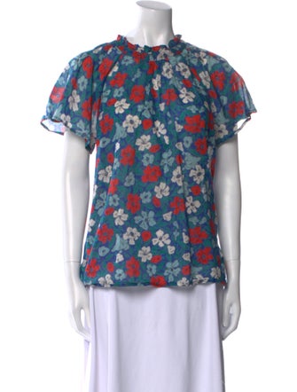 Banjanan Floral Print Mock Neck Blouse