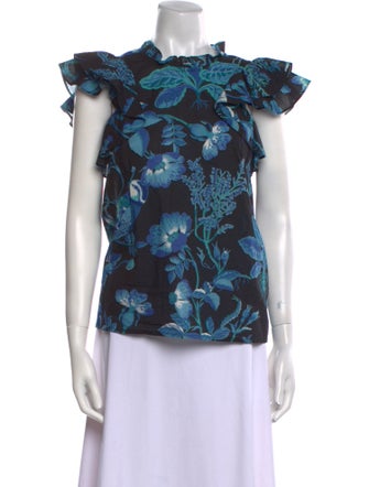 Banjanan Floral Print Mock Neck Blouse