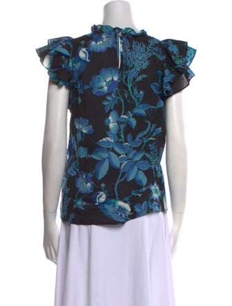 Banjanan Floral Print Mock Neck Blouse