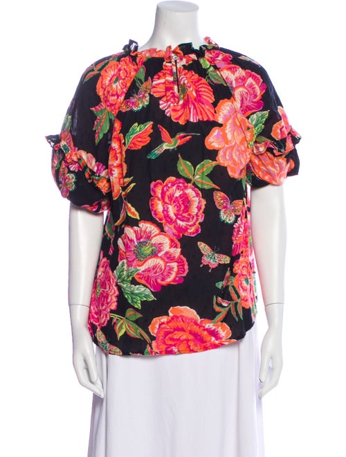Banjanan Floral Print Mock Neck Blouse