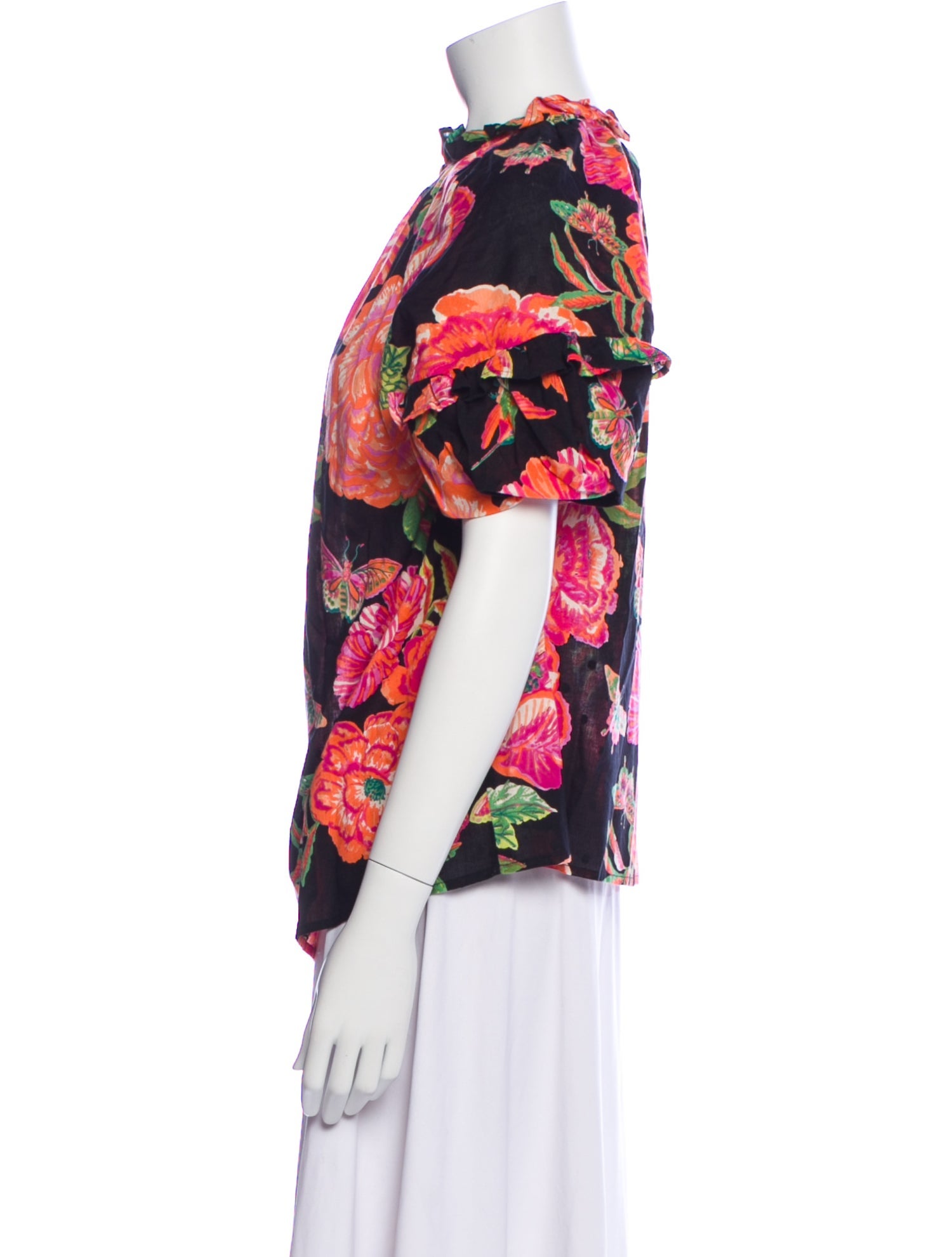 Banjanan Floral Print Mock Neck Blouse