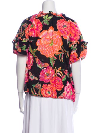 Banjanan Floral Print Mock Neck Blouse