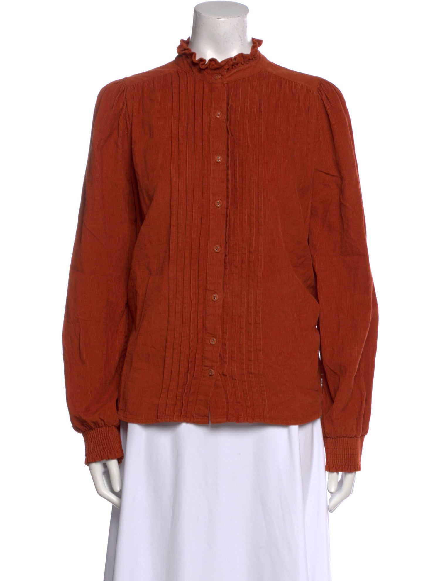 Banjanan Mock Neck Long Sleeve Button-Up Top