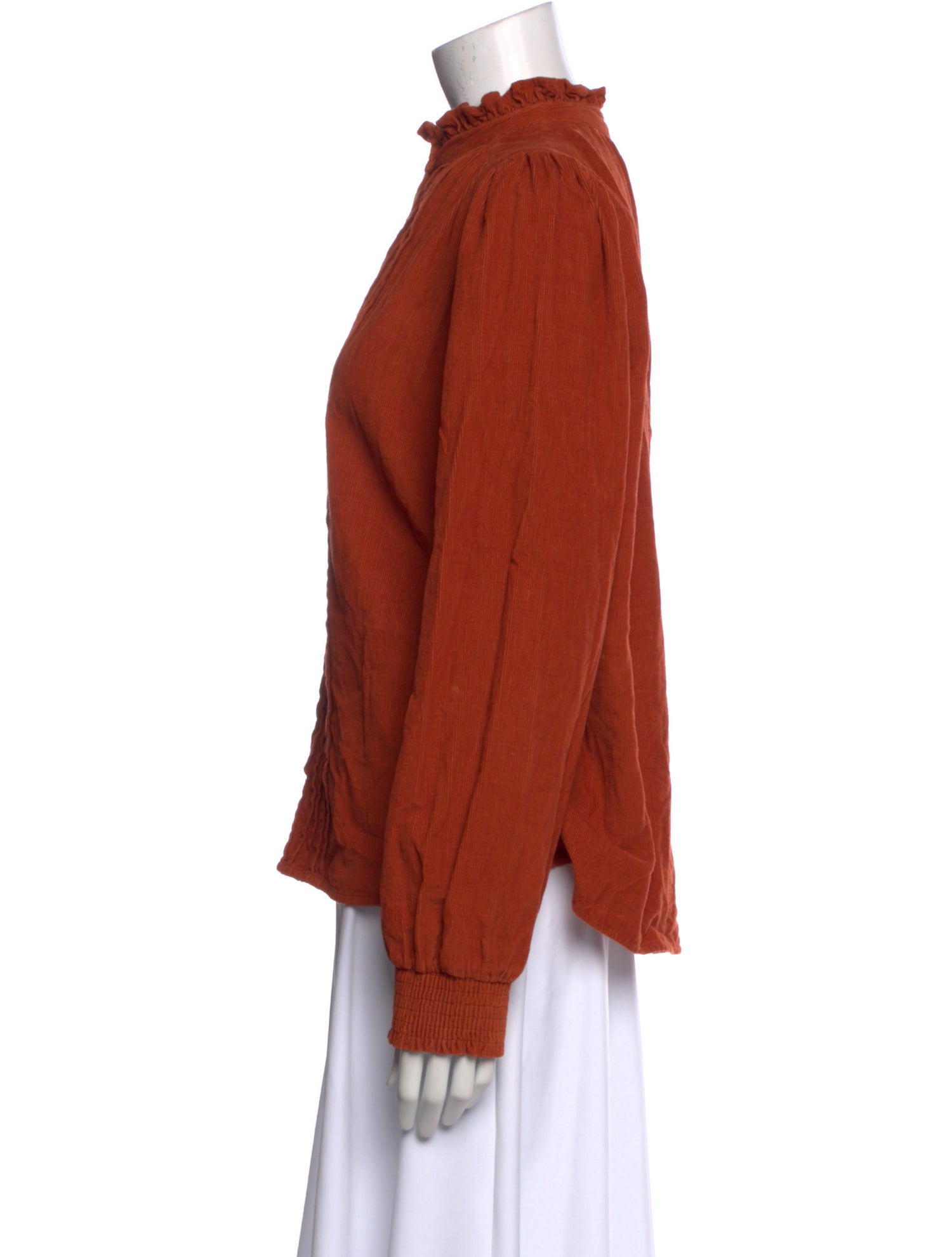 Banjanan Mock Neck Long Sleeve Button-Up Top