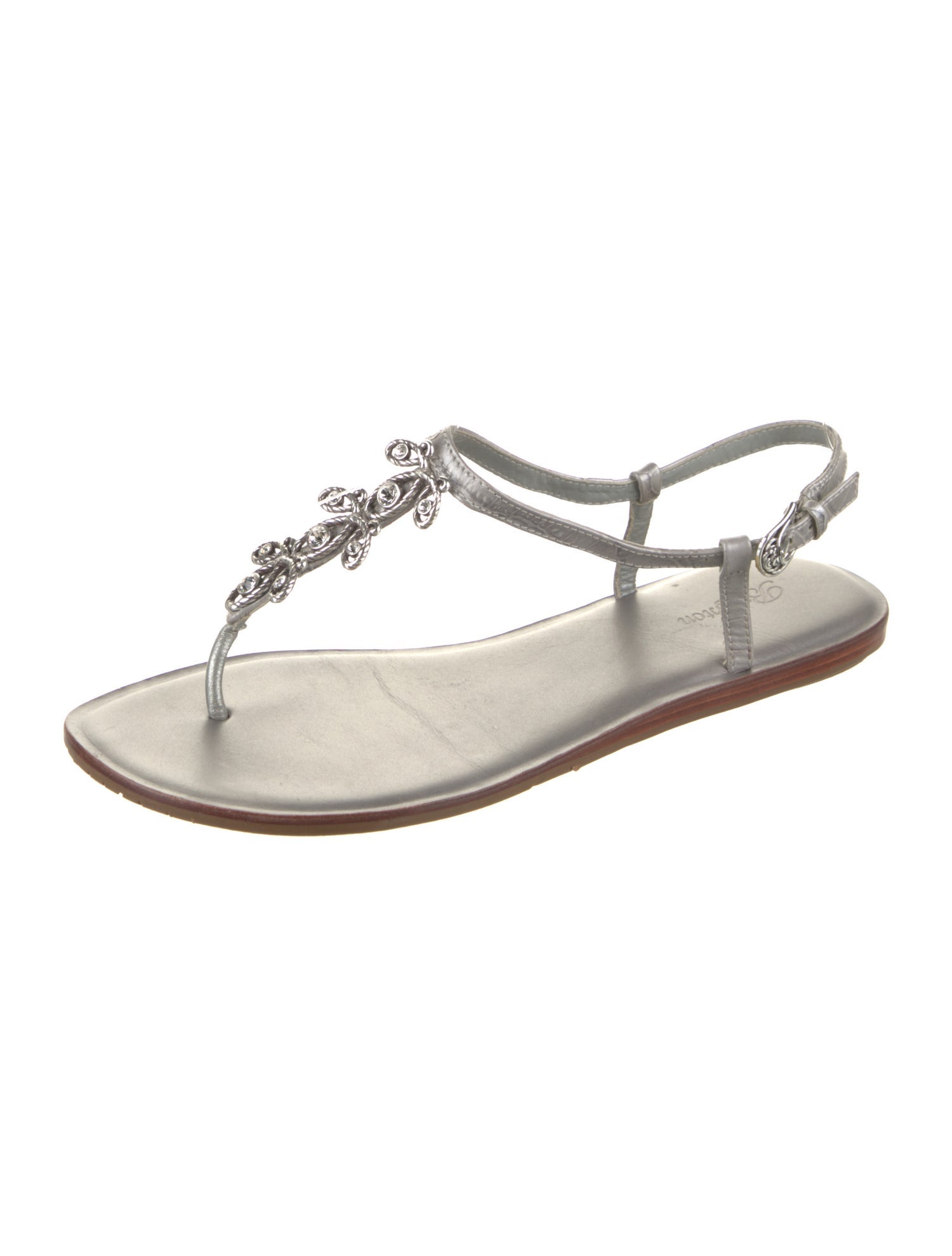 Brighton Leather Crystal Embellishments T-Strap Sandals