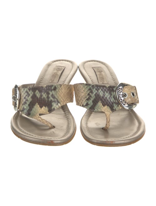 Brighton Embossed Leather Animal Print Slides