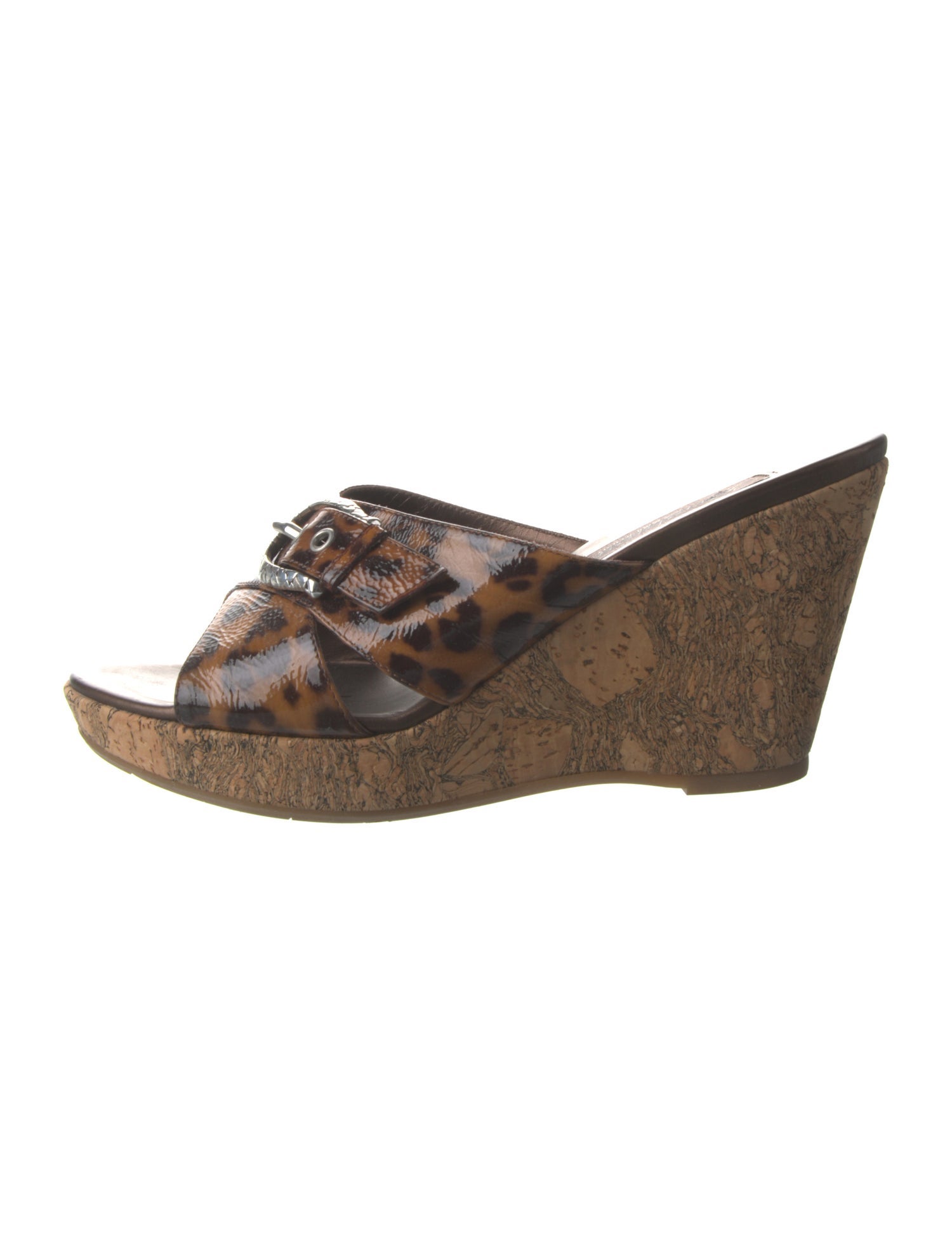 Brighton Patent Leather Animal Print Slides