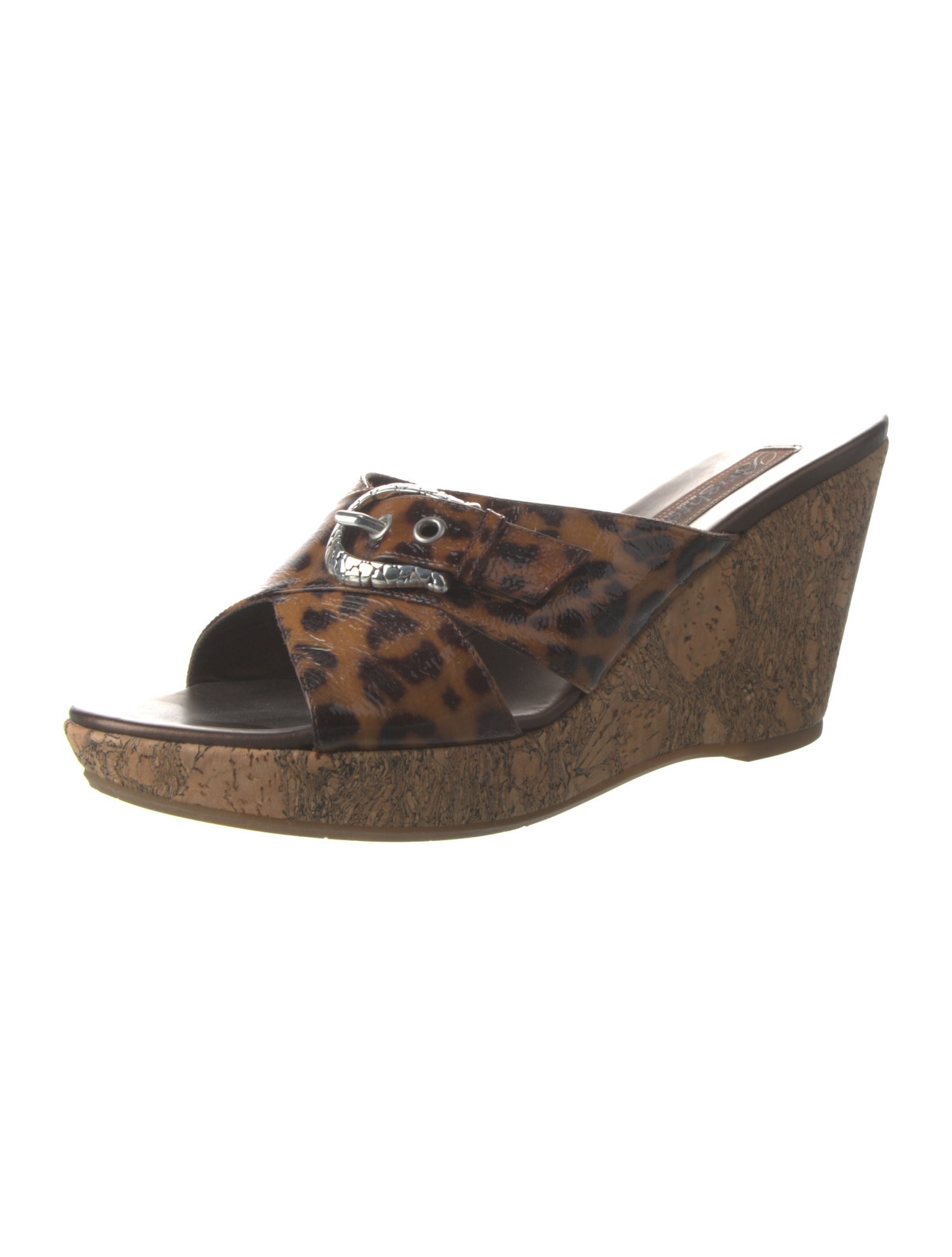Brighton Patent Leather Animal Print Slides