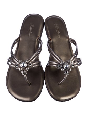 Brighton Leather Crystal Embellishments Slides