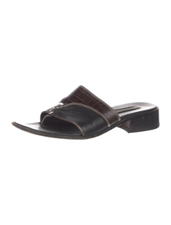 Brighton Leather Colorblock Pattern Slides