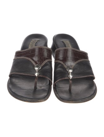 Brighton Leather Colorblock Pattern Slides