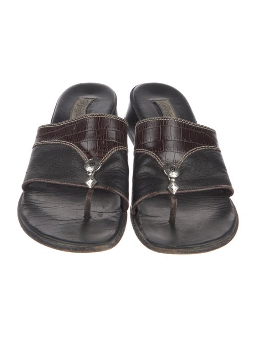 Brighton Leather Colorblock Pattern Slides