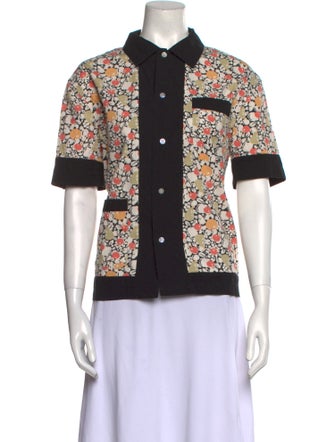BODE Floral Print Short Sleeve Button-Up Top