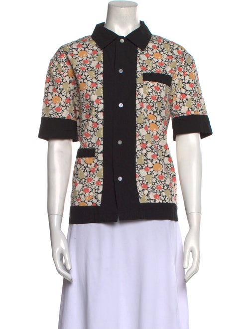 BODE Floral Print Short Sleeve Button-Up Top
