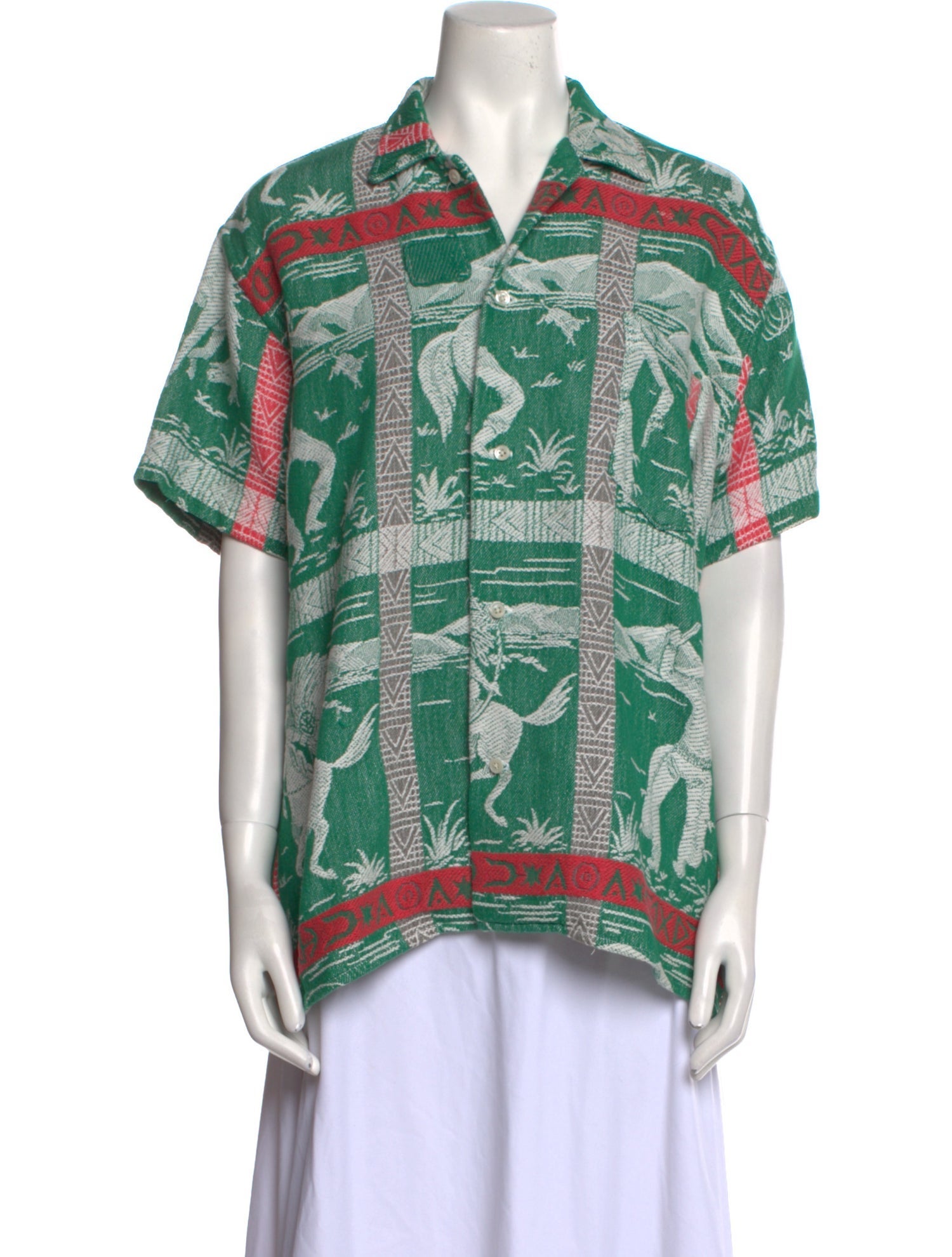 BODE Printed Short Sleeve Button-Up Top