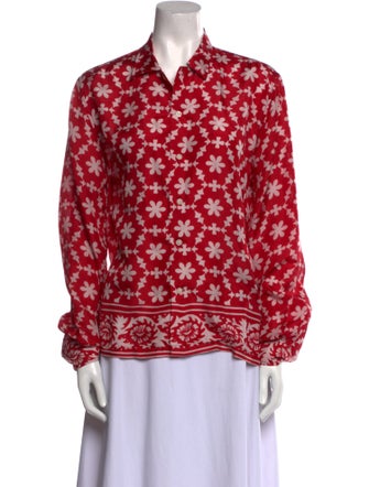 BODE Silk Floral Print Button-Up Top