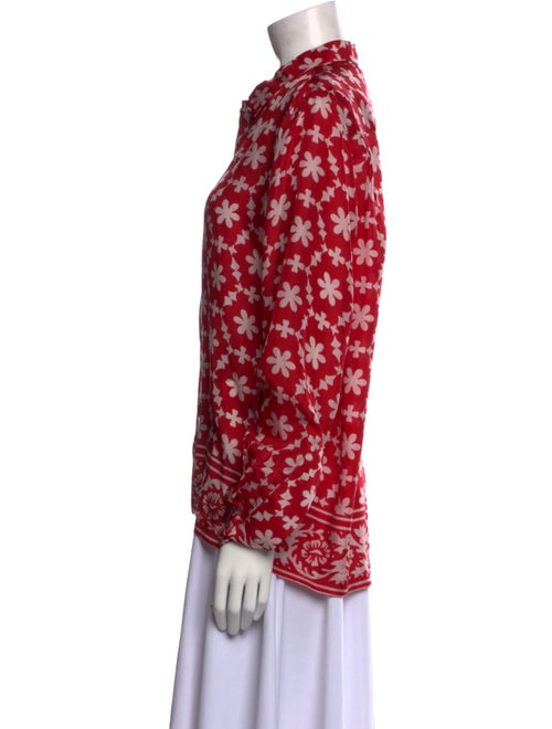 BODE Silk Floral Print Button-Up Top