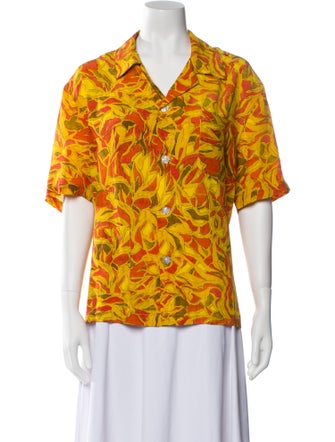 BODE Silk Floral Print Button-Up Top