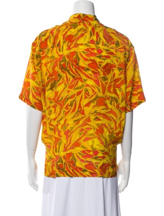 BODE Silk Floral Print Button-Up Top