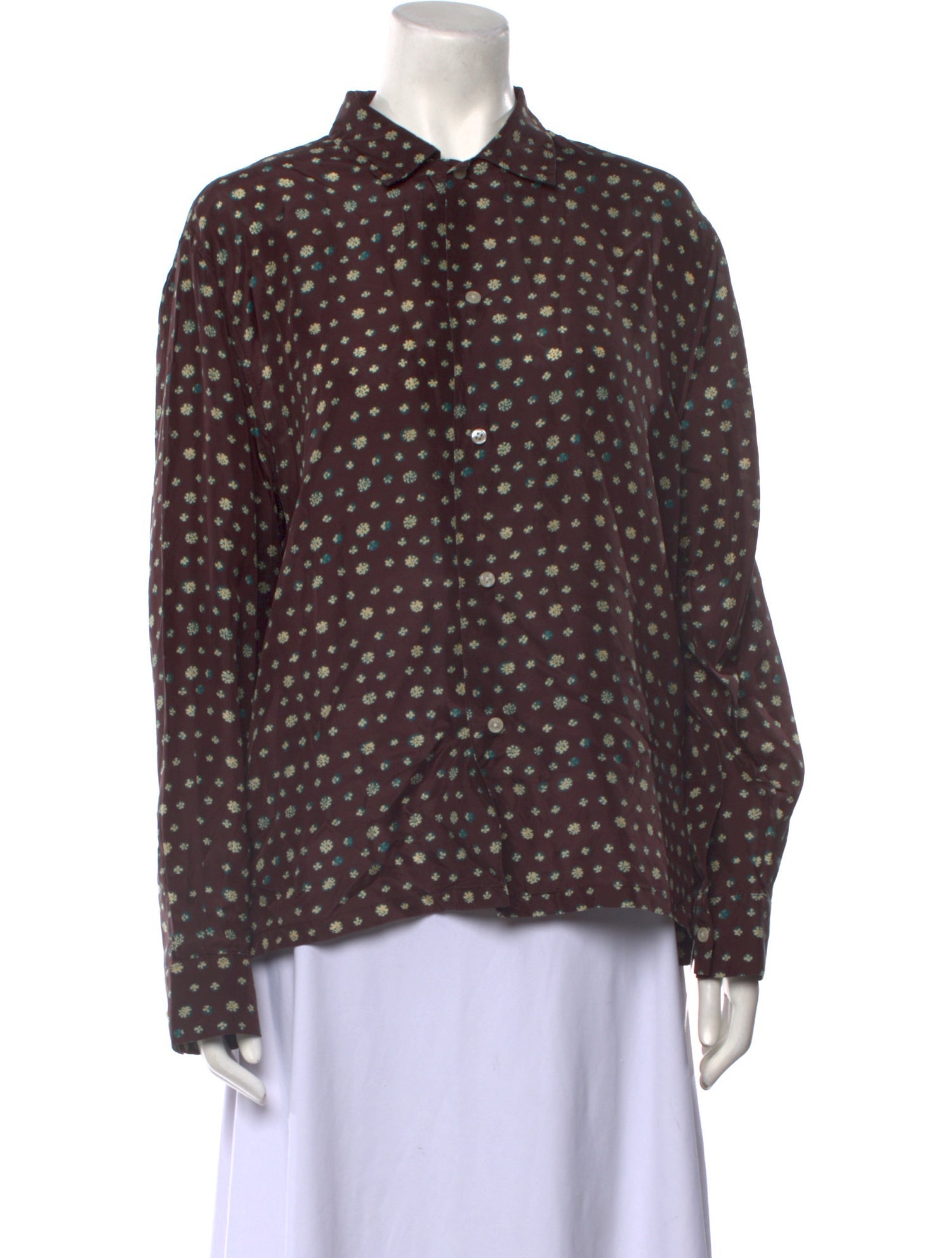 BODE Silk Floral Print Button-Up Top