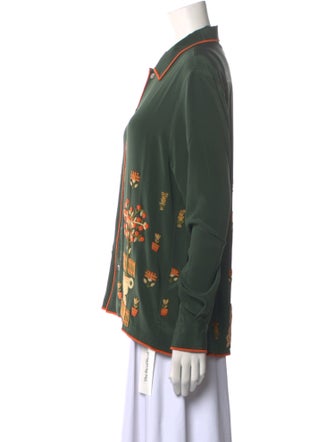 BODE Silk Floral Print Button-Up Top