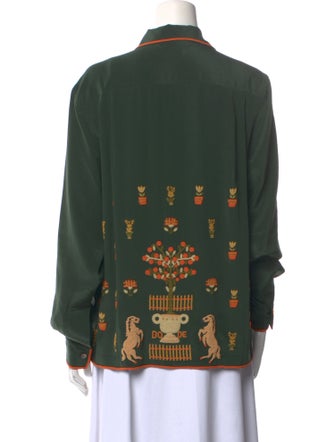 BODE Silk Floral Print Button-Up Top