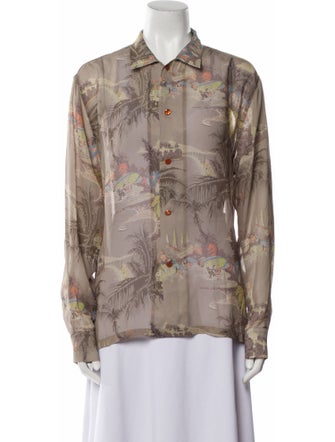 BODE Silk Printed Button-Up Top