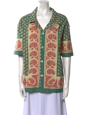 BODE Printed V-Neck Button-Up Top