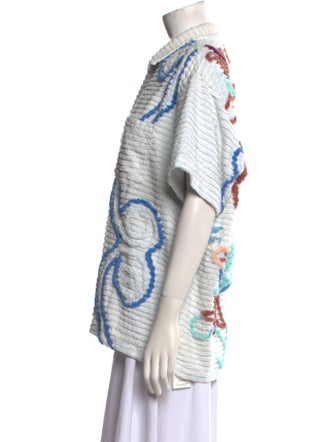 BODE Striped Short Sleeve Button-Up Top