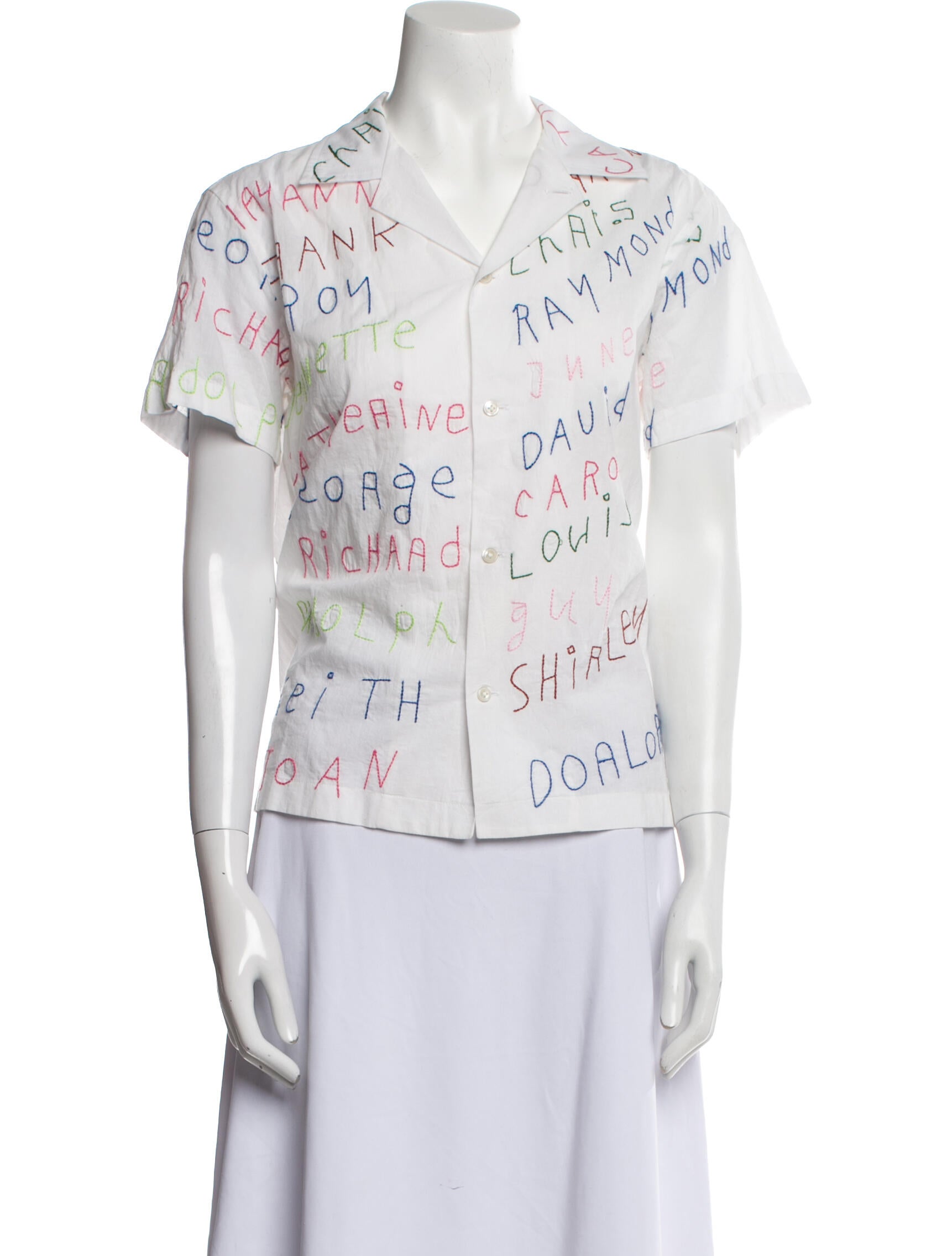 BODE Printed Short Sleeve Button-Up Top