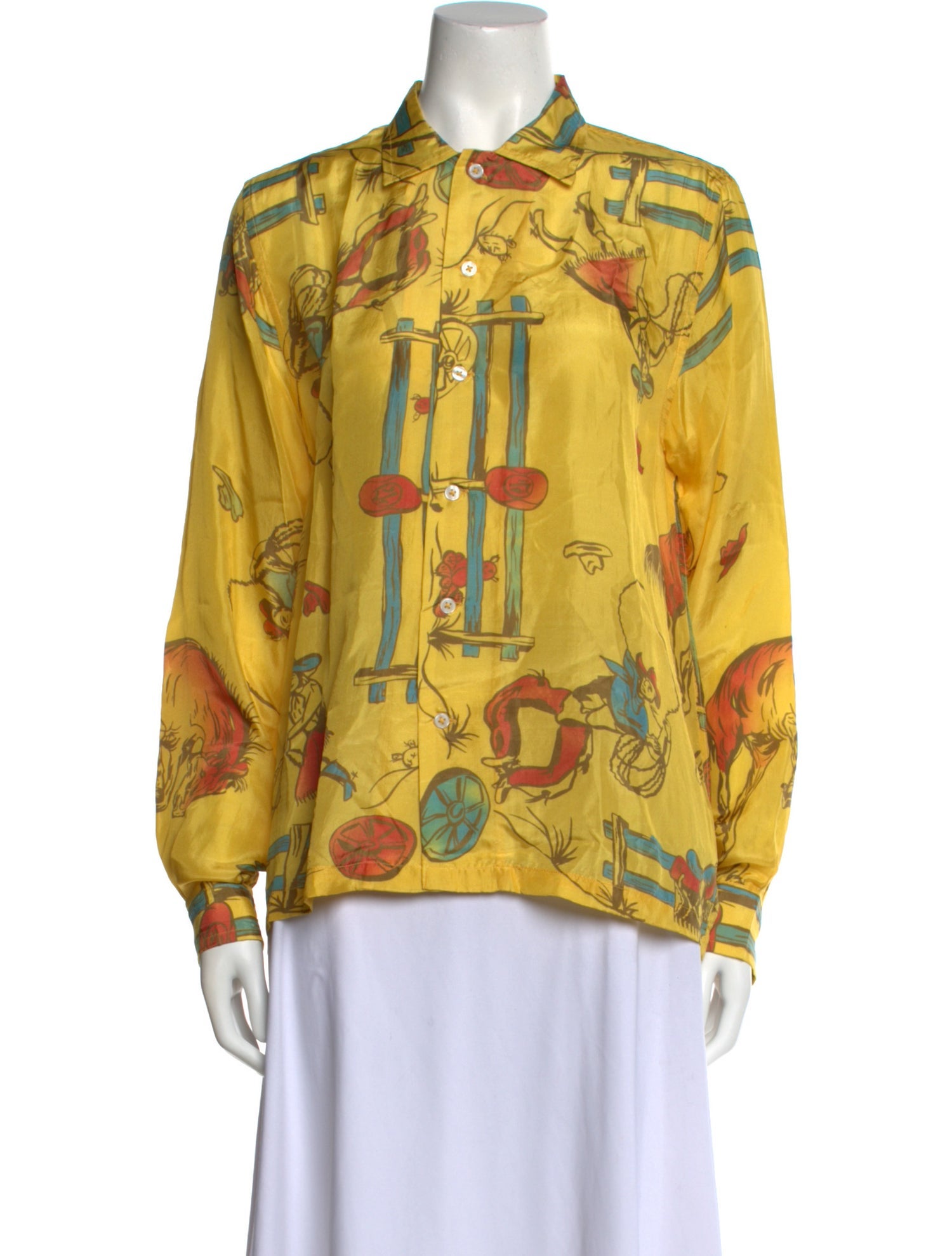 BODE Silk Printed Button-Up Top