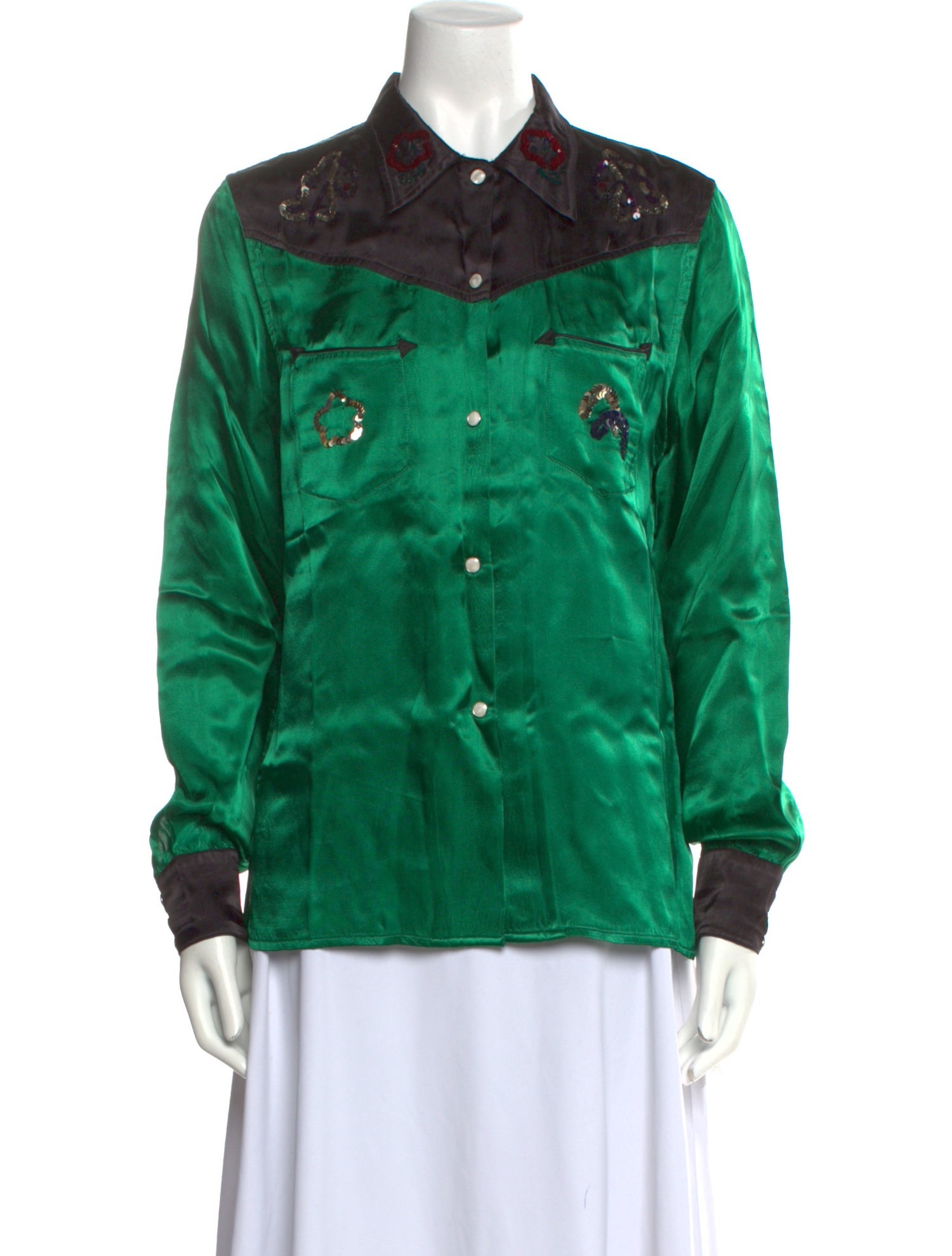 BODE Colorblock Pattern Long Sleeve Button-Up Top w/ Tags